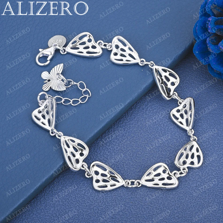 

ALIZERO 925 Sterling Silver Butterfly Full Heart Bracelet For Women Wedding Engagement Party Fashion Jewelry Gift