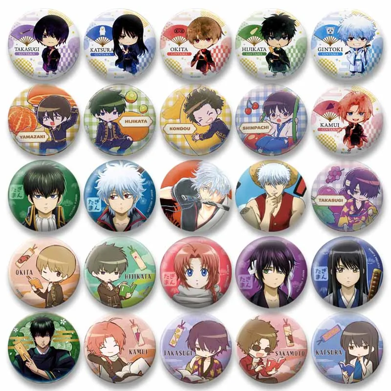 Anime Character Gintoki Sakata Kagura Toshiro Hijikata Badge Gintama Cartoon Brooch for Bag Hat Decor Friend Jewelry Pins Gifts