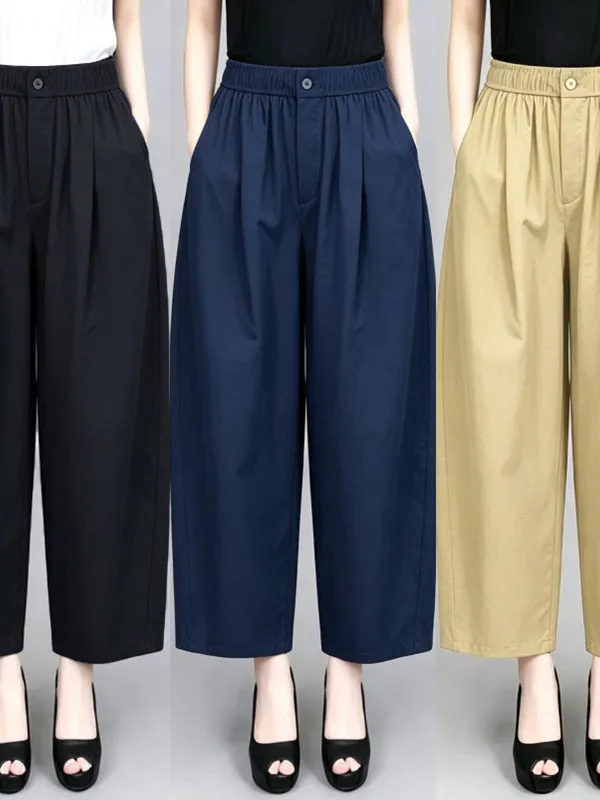 Ice Silk Wide Leg Knife Pants Women's Summer Thin New Large Size Casual Nine Points Balloon Pants Korean Style High Waist Ela...