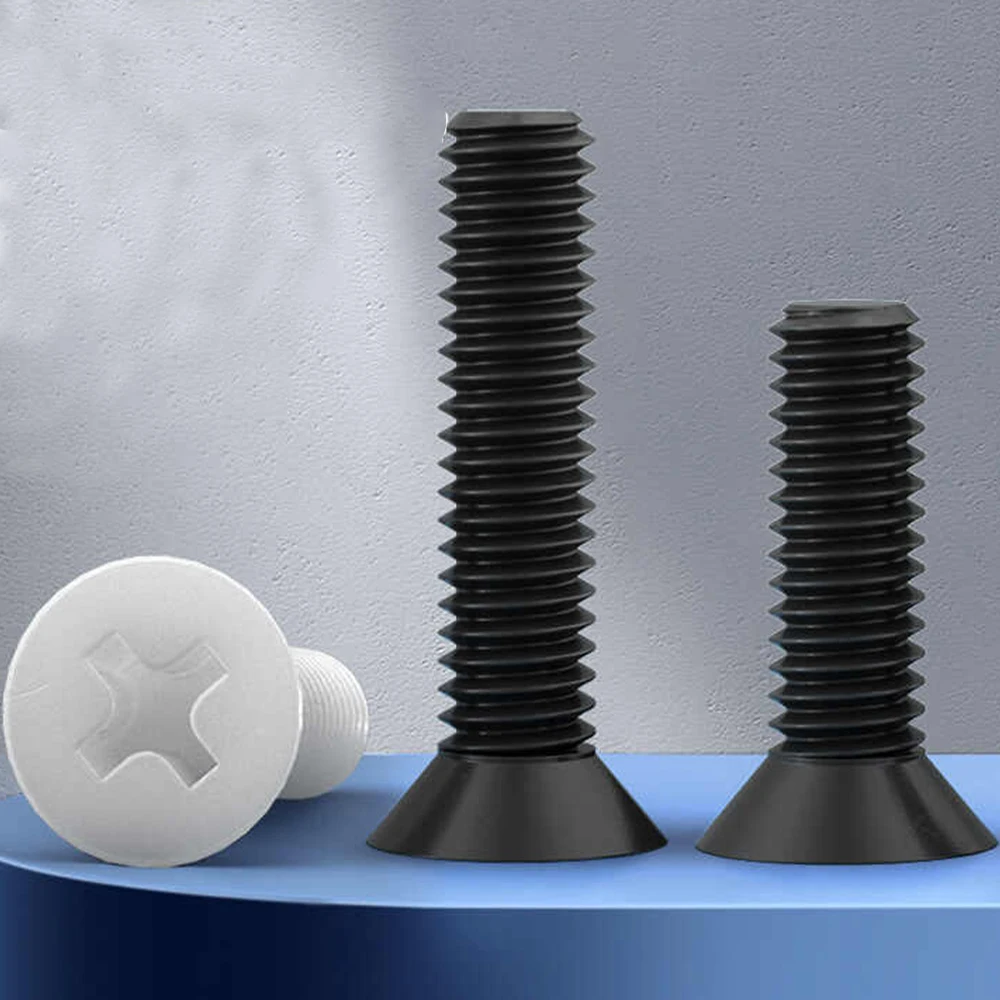 30–100 Stück Nylon Phillips Senkkopf M2,5 M3 M4 M5 M6 M8 Schwarz/Weiß Flachkopfschraube Isolierung Kunststoff PA66 Schraubenlänge 6–40 mm