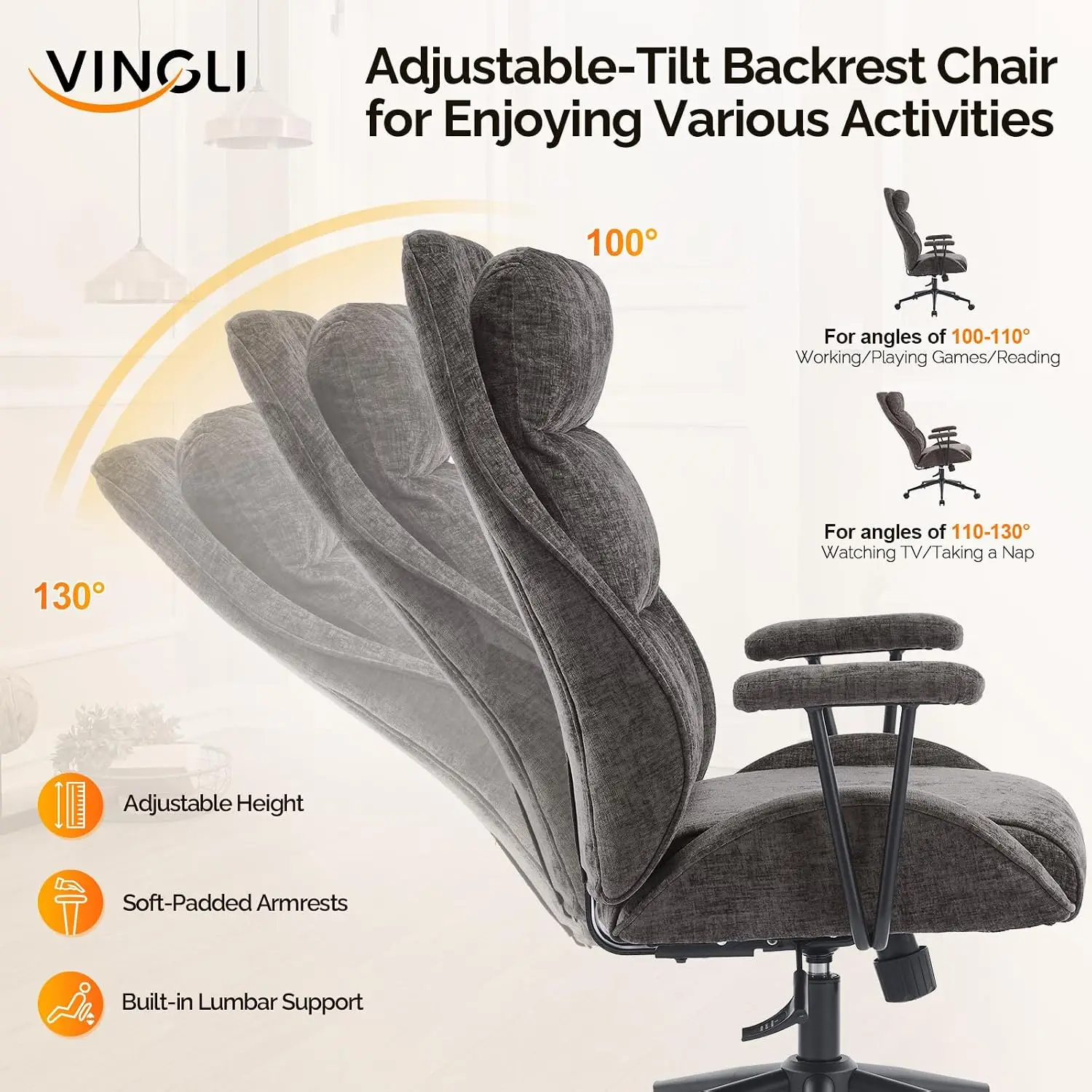 Ergonomic Office Chair 100-130° Recline High-Back Adjustable Base Padded Back Wheels Gaming Home Office, Customized