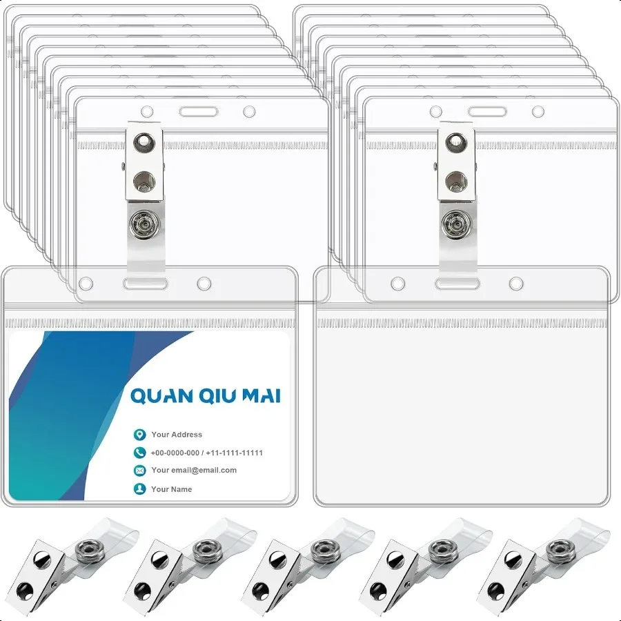 

Бирки с именем с зажимами. Набор 50 держателей бейджей с именем и металлическими зажимами. Прозрачный ПВХ. Горизонтальная именная бирка с именем. ID-карта с зажимом. Водонепроницаемый удостоверение личности.