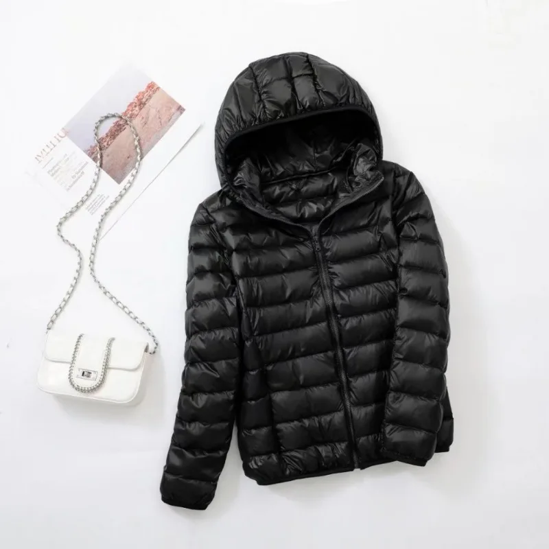 

Light Plus Size Thin Down Jacket Women 2023 Autumn Winter Slim Short Hooded Warm White Duck Down Coat Lady Outerwear 1987R