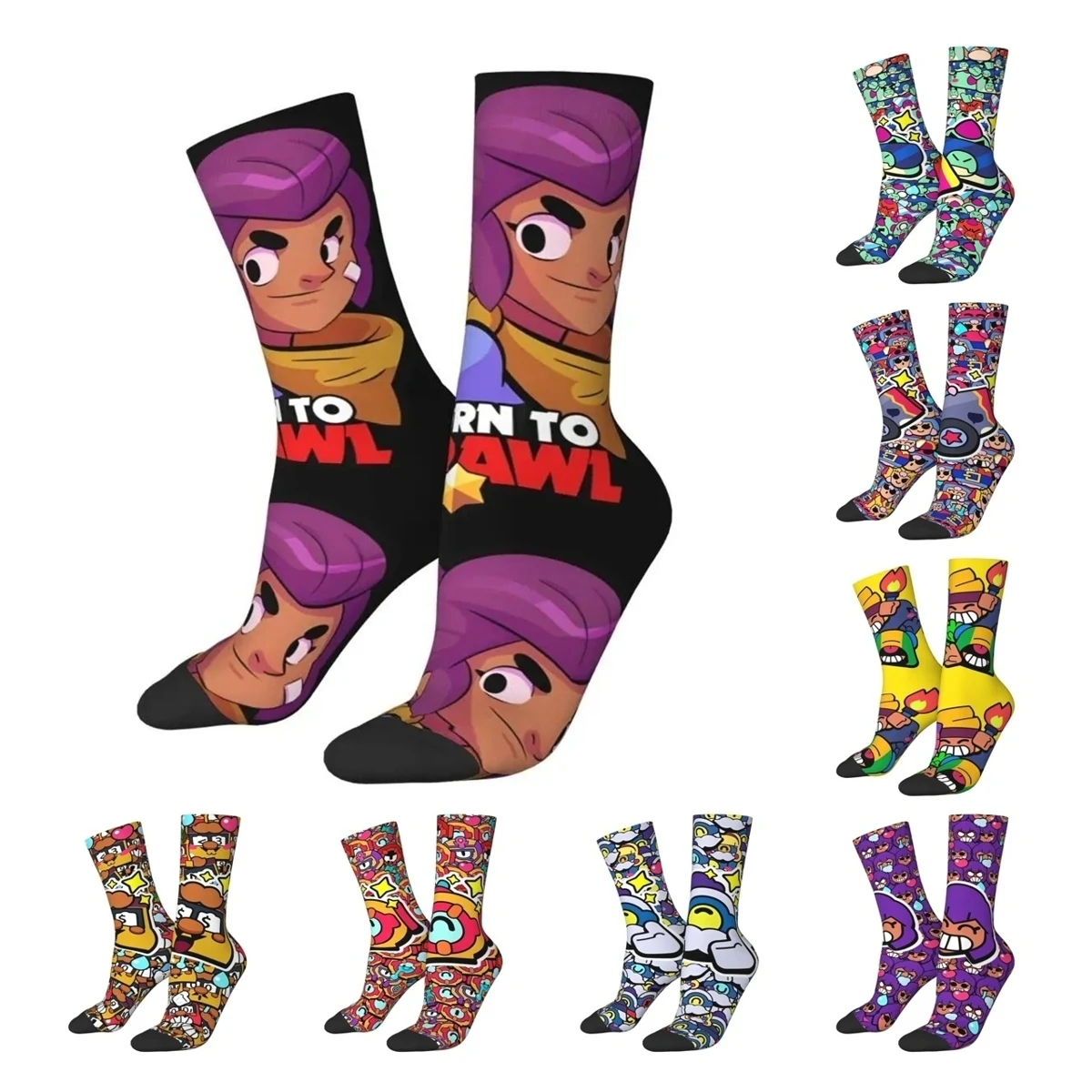 Born To Brawling-Heros Shelly Socks Men Women Funny Happy Game Cartoon Socks Spring Summer Autumn Winter Socks Gifts