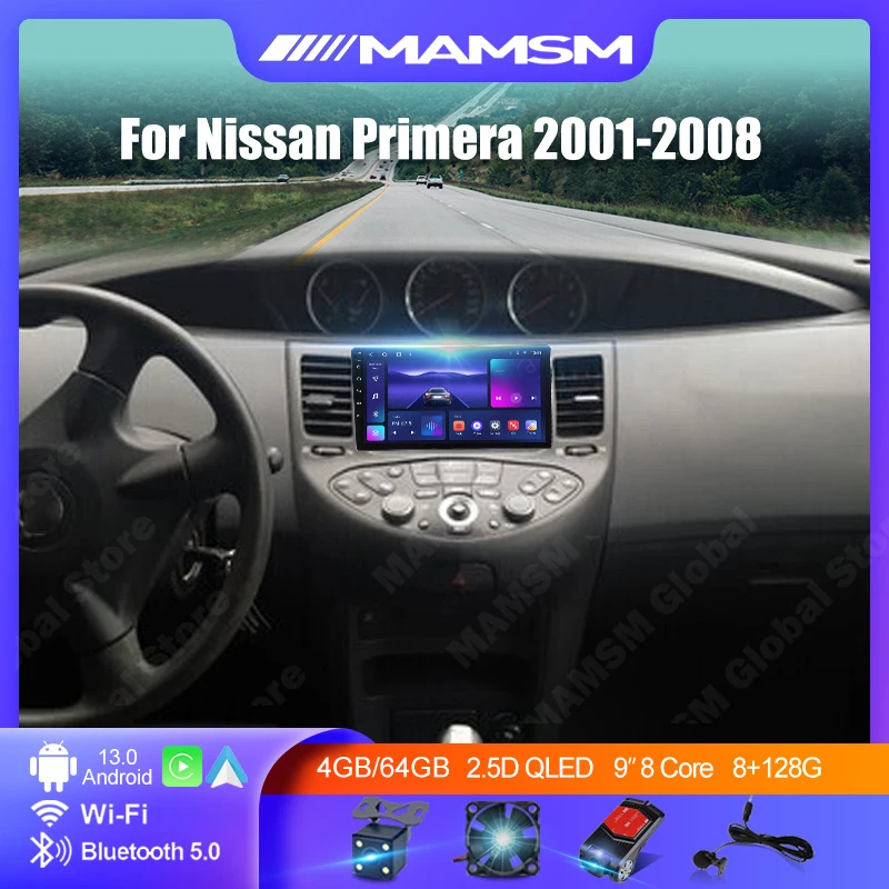 

MAMSM Android 14 Carplay Auto 2K Screen Car Radio Multimedia Player Video For Nissan Primera 2001 - 2008 2 din Autoradio Stereo