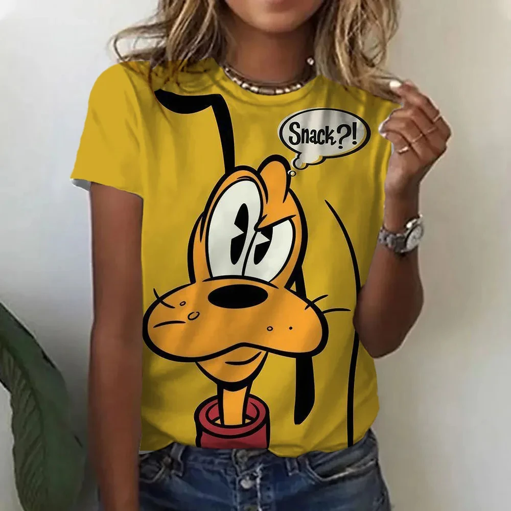 Disney Summer Women Fun Goofy t-shirt Funny Cartoon top Tees donna Casual elegante manica corta abbigliamento moda Streetwear