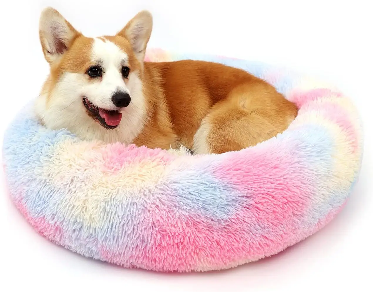 

Dog Bed Calming Dog Beds For Small Medium Large Dogs - Round Donut Washable Puppy Dog Bed, Anti-Slip Fluffy Donut Cuddle