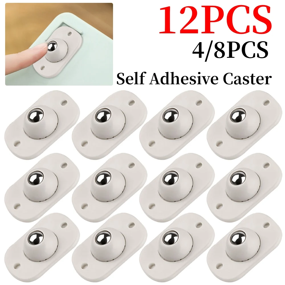 4/8/12PCS Self Adhesive Casters Mini Swivel Wheels Stainless Steel Universal Wheel 360° Rotation Pulley for Furniture Trash Can