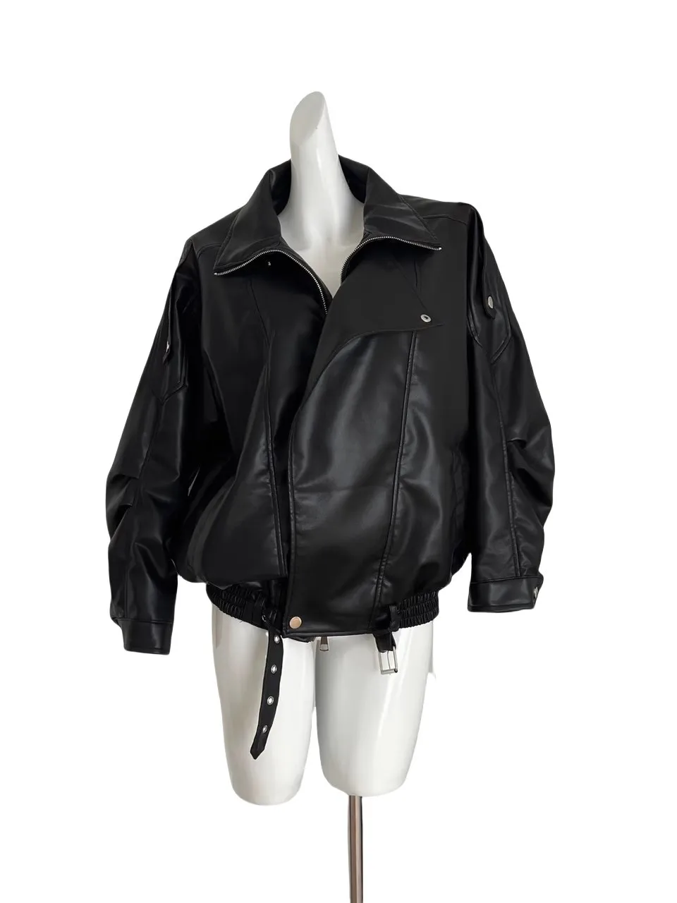 Fajna skórzana kurtka damska 2025 nowa kolekcja jesień unikalna motocyklowa vintage kurtka z zamkiem błyskawicznym, luźny krój...