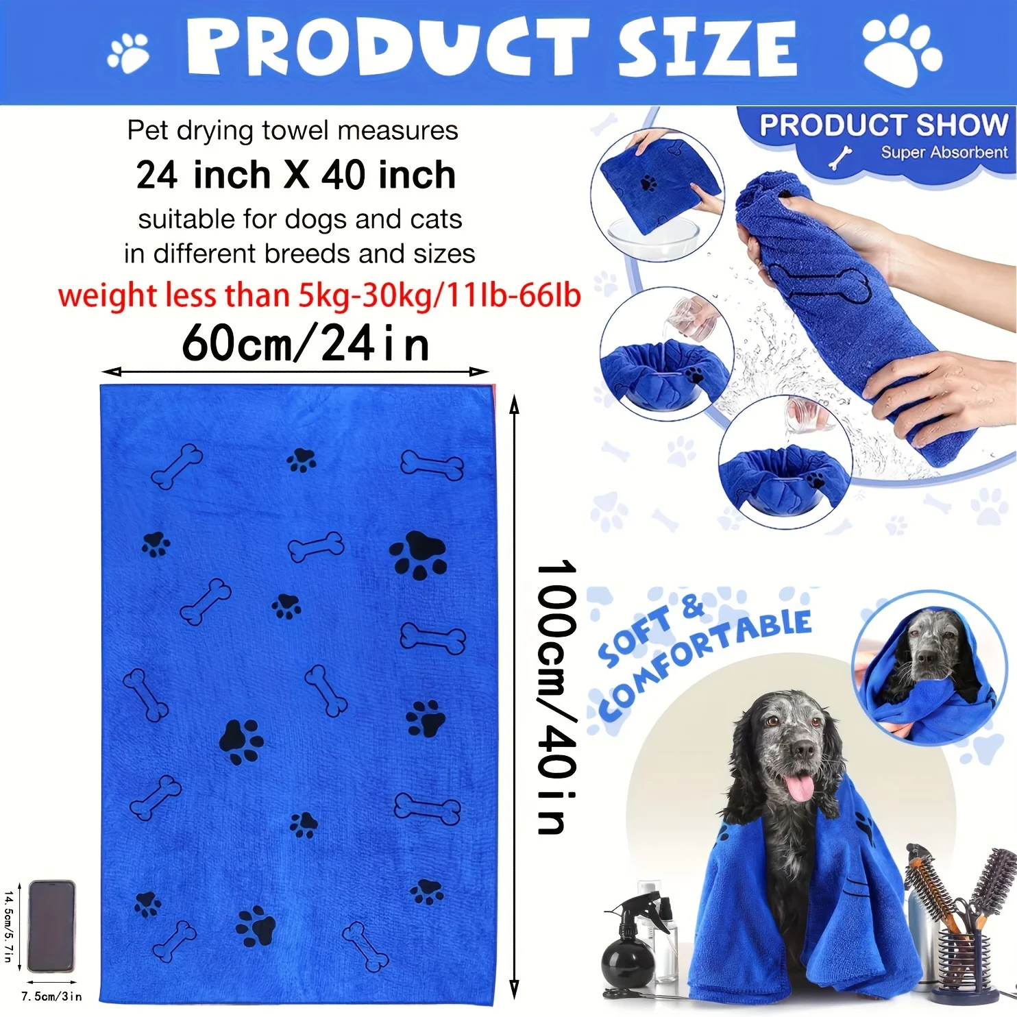 1-2 Stück Schnelltrocknende Mikrofaser-Hundehandtücher, Saugfähiges Haustier-Badetuch, Schnelltrocknendes Badetuch, Autowischtuch, Haustierzubehör – Detail 8