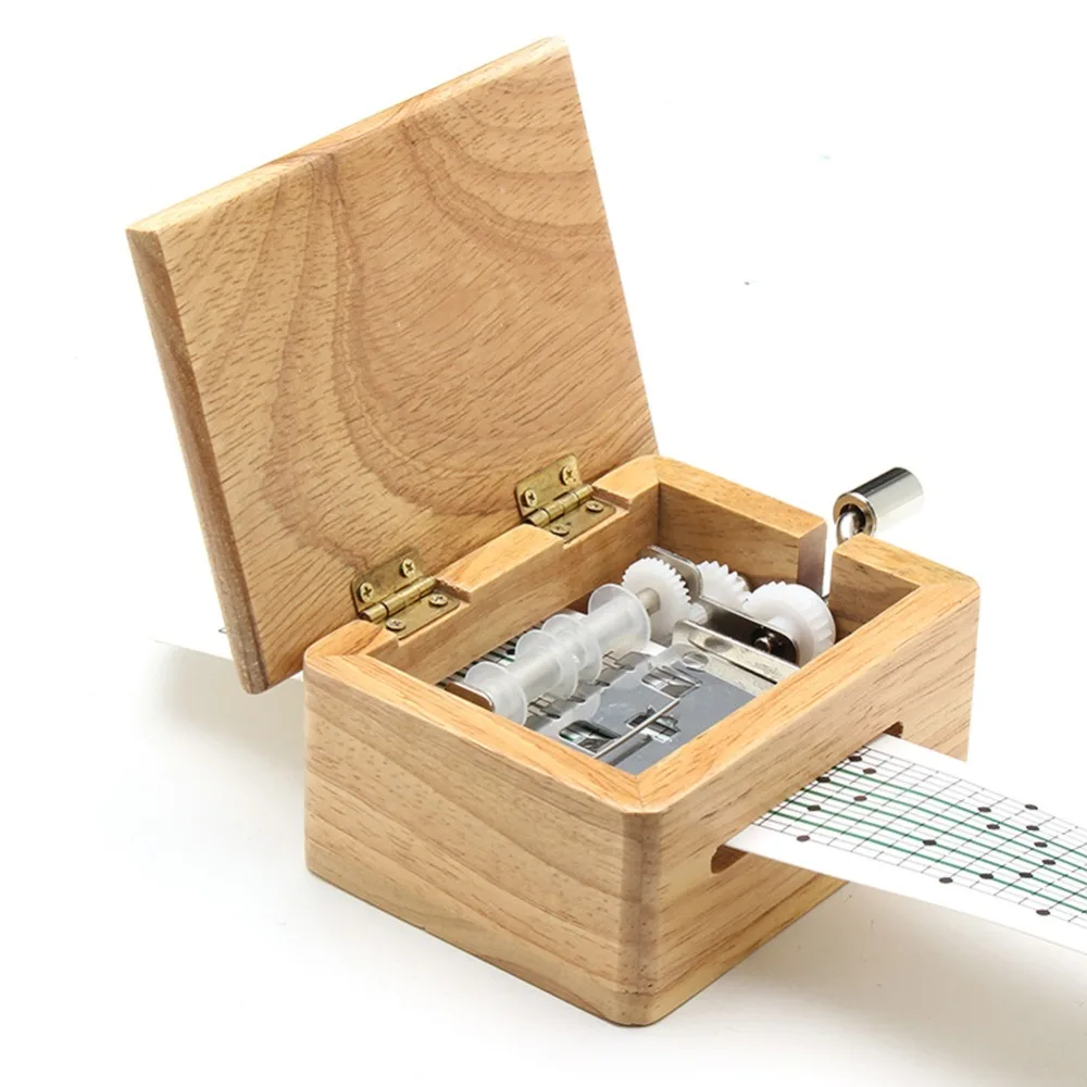 15 Tone Wooden Music Box Paper Tapes Wooden Material Small Musical Box Hole Puncher Hand Cranked Mechanism DIY Music Box