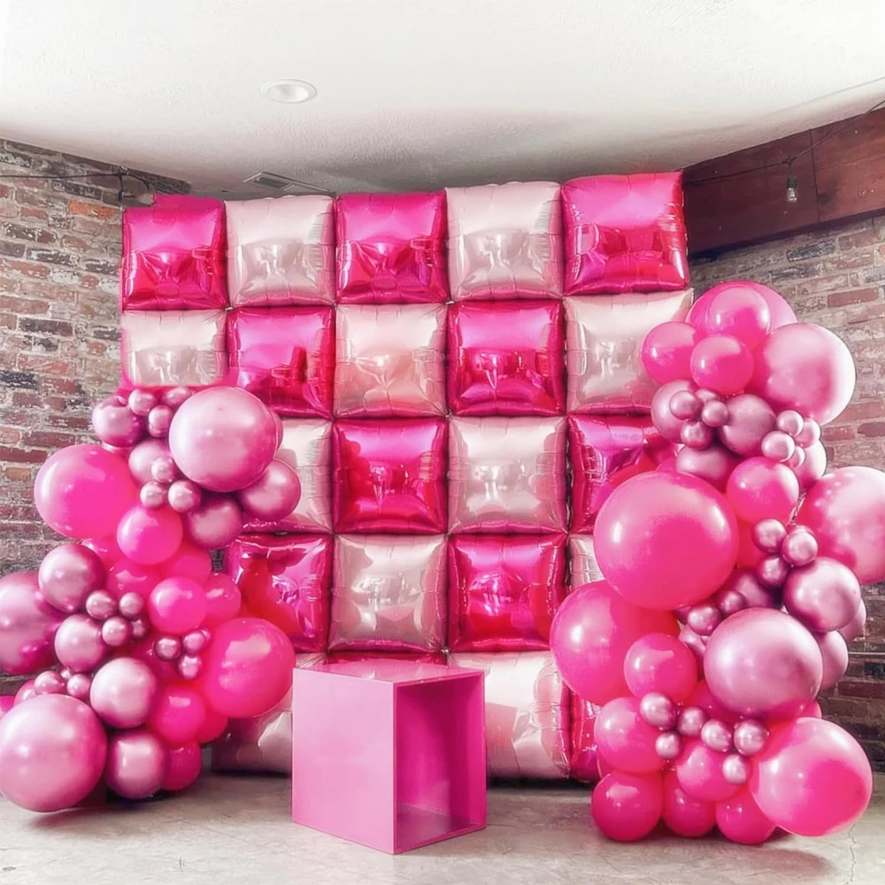 

25pcs Metallic Magenta Hot Pink Double Square Foil Balloon Valentine's Day Wedding Birthday Anniversary Party Background Decor