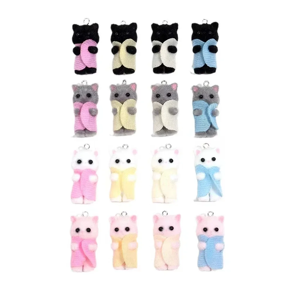 

30pcs flocking doll resin charms three-dimensional color clothes cat pendant for DIY jewelry keychain earrings make accessories