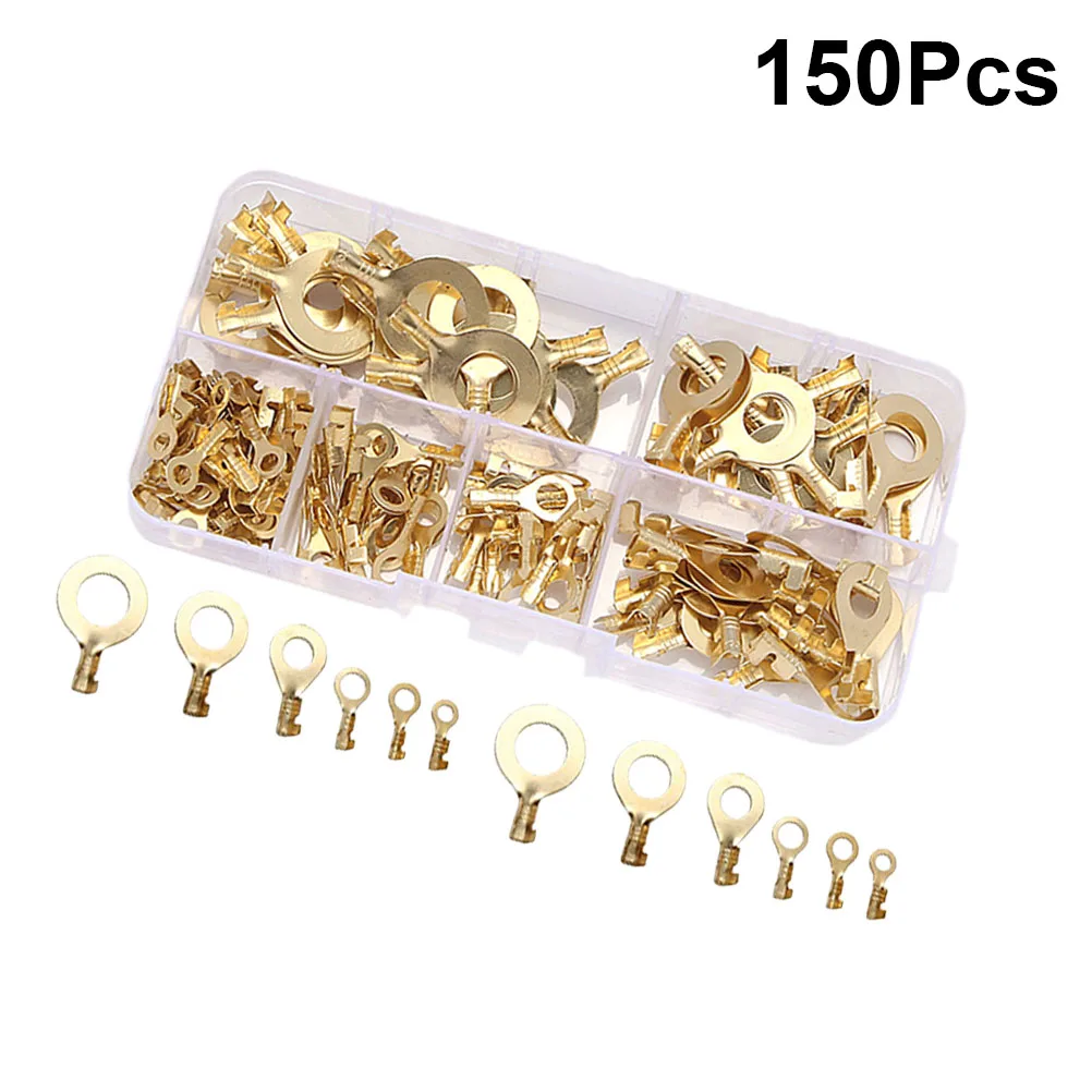 

150pcs Terminal Crimp Copper Electrical Connectors 4 5 6 8 10Mm² Gold Plated Anti Corrosion Durablecold Pressed End Terminals