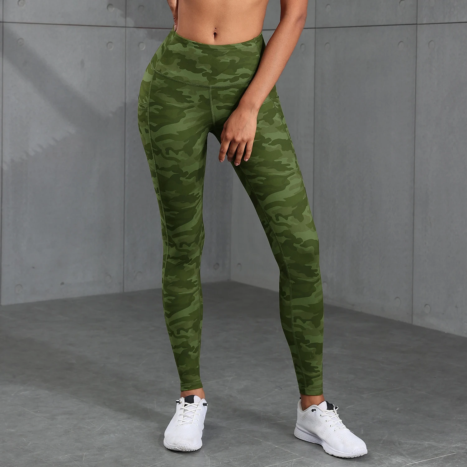 Camouflage Pockets Hight Waist Women Gym Leggings Casual Elastic Outdoors Pants High Street style  Seam Workout Running Pants