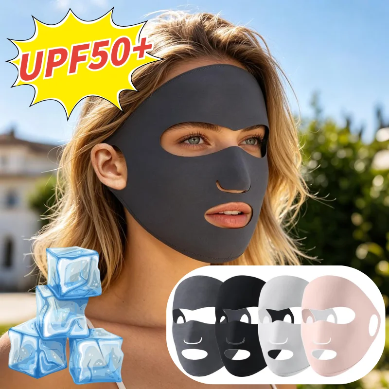 

UPF50+ Breathable Ice Silk Mask Summer Full Face Sunscreen Mask Unisex Cooling Face Cover UV Protection Mask For Driving Cycling