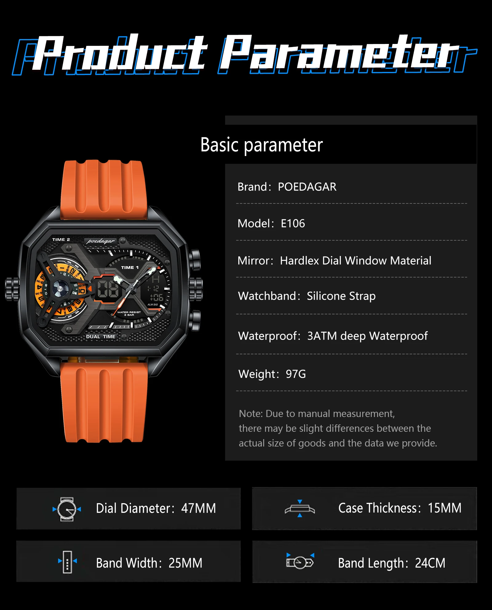 POEDAGAR Sport Männer Armbanduhren Datum Woche Leuchtende LED Mode Mann Uhr Silikon Armband Elektronische Dual Time Quarz herren Uhr – Detail 8
