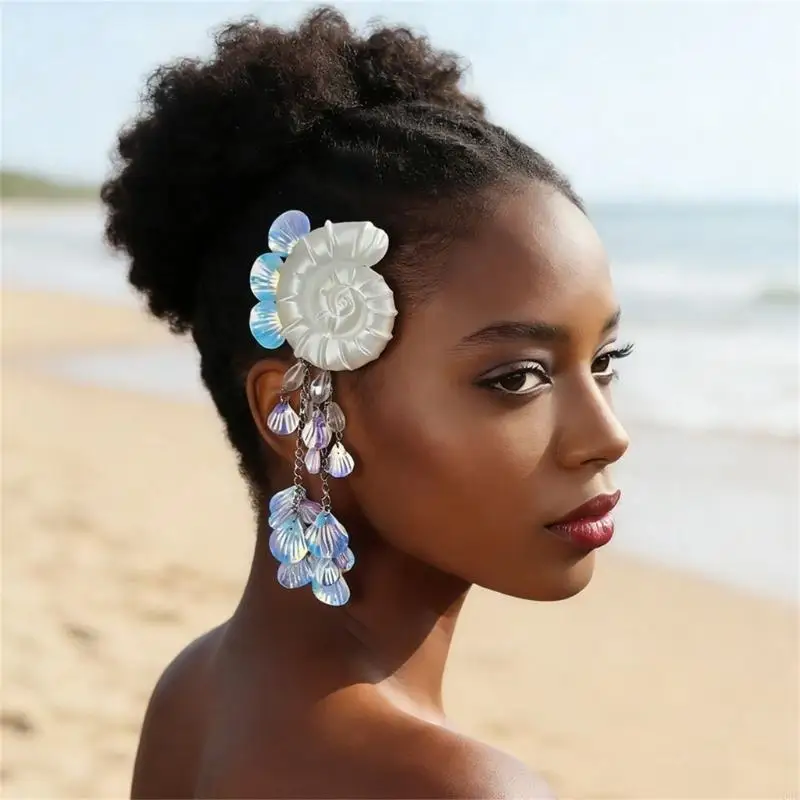 

Elegant Conch Shell Hair Clip With Shell Charm And Tassels For Women Girls Beach Party Headdress Y08E