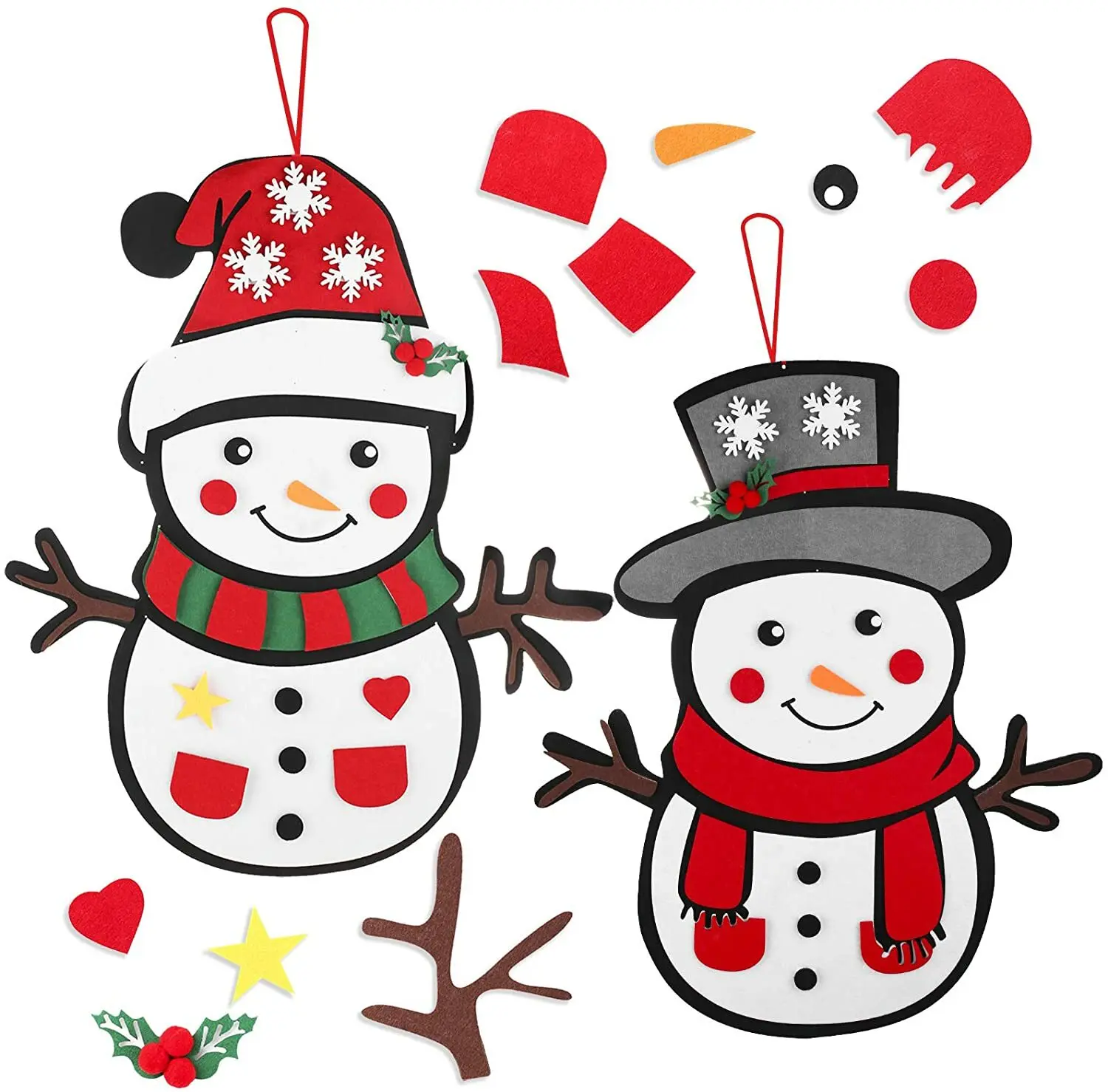 DIY Felt Snowman Ornament Set Detachable Parts Wall Hanging Snowman Craft Educational Hand‑on Toy Christmas Party Home Decor