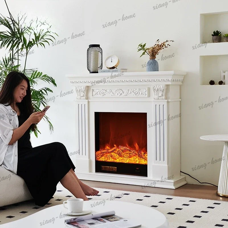European Mantelpiece Living Room Cabinets Simulated Fire TV Electronic Heating Fireplace French