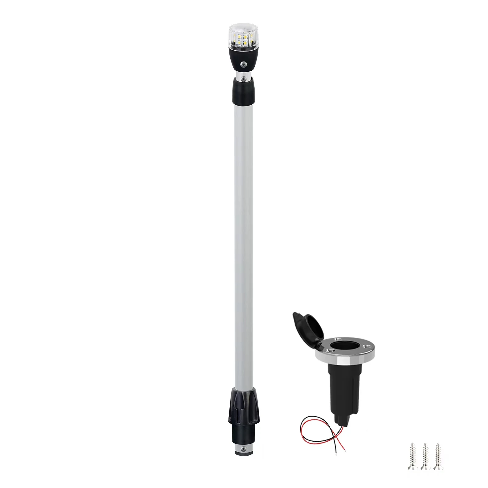 Boat Stern Light  Anchor Light All-Around White Navigation Light Aluminium Tube Telescoping Pole Removable Plug Base Mount