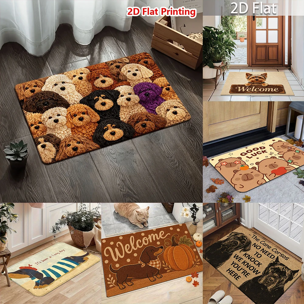 1pc 2D Flat Printed Cute Animal Dog & Capybara Welcome Door Mats, Non-Slip Indoor Outdoor Entryway Rugs for Home Decor