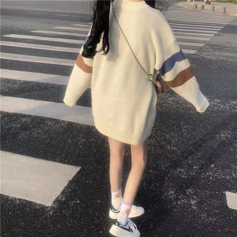 Cute Sweaters Harajuku Dinosaur Kawaii Sweater Women Cartoon Print Cute Japanese Warm Casual Knitted Tops Simple Womens Pullover