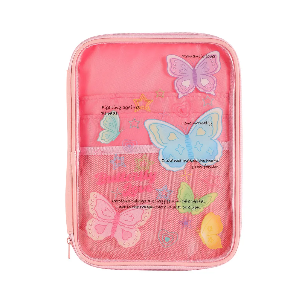 Cute Butterfly Cartoon borsa per matite per bambini trasparente borsa per auricolari di grande capacità astuccio per matite per ragazza cancelleria