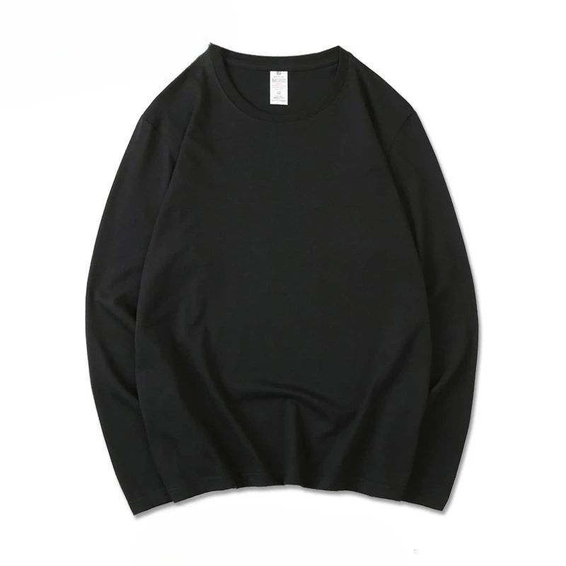 Spring Autumn Men's White Cotton Long Sleeve Tee Loose Fit Crew Neck Basic Casual Inner Wear Base Layer Pullover Top