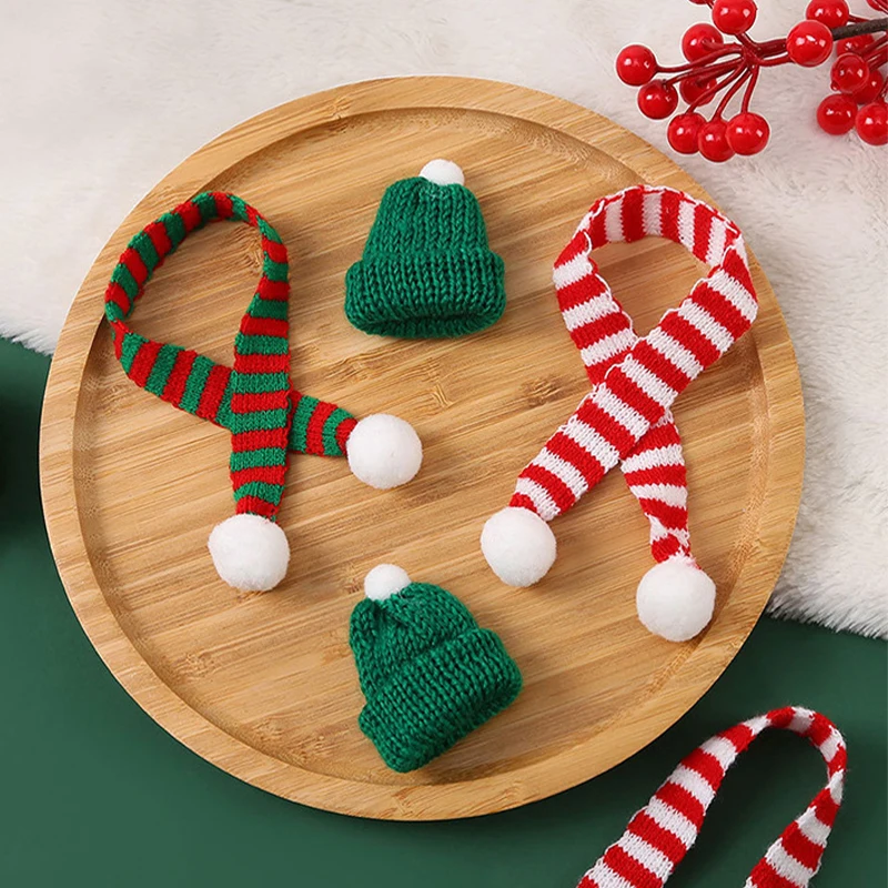 10Pcs Doll Scarf Hat Mini Christmas Caps Knitted Scarves Miniature Clothes Kids Toys Xmas Party Accessory