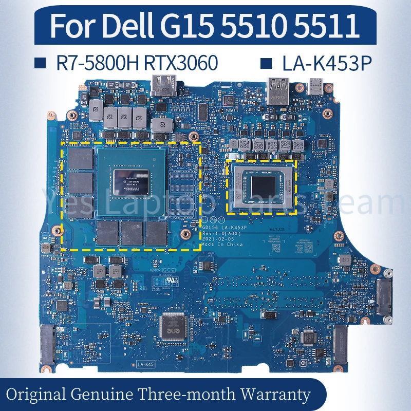 Материнская плата для ноутбука Dell 5521, LA-K453P 09YV3R 0F8CRX 0XF7N6 09YV3R R7-5800H RTX3060, материнская плата для ноутбука