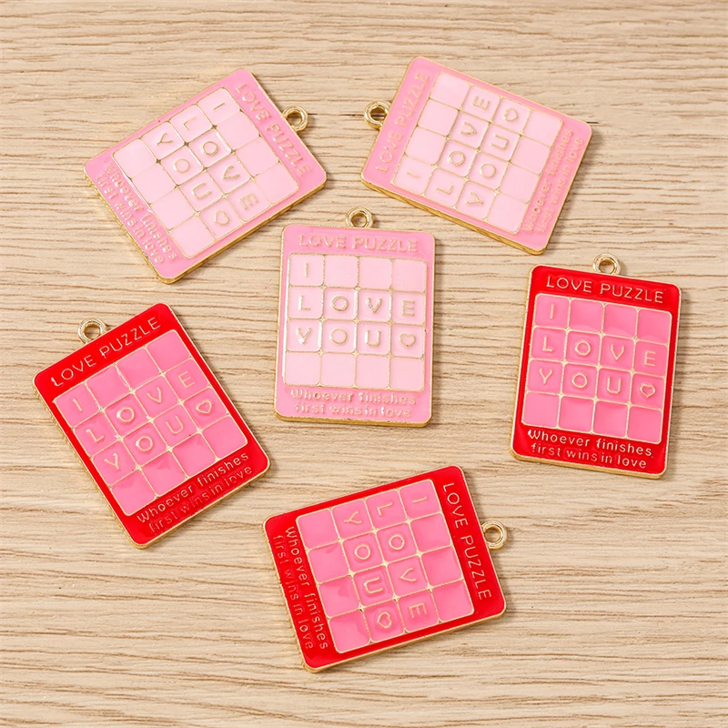 10 Stück 23 x 33 mm niedliche Emaille-Liebesherz-Buchstaben-Quadrat-Charms-Anhänger für Schmuckherstellung, Halskette, Ohrringe, Valentinstagsgeschenke – Detail 4