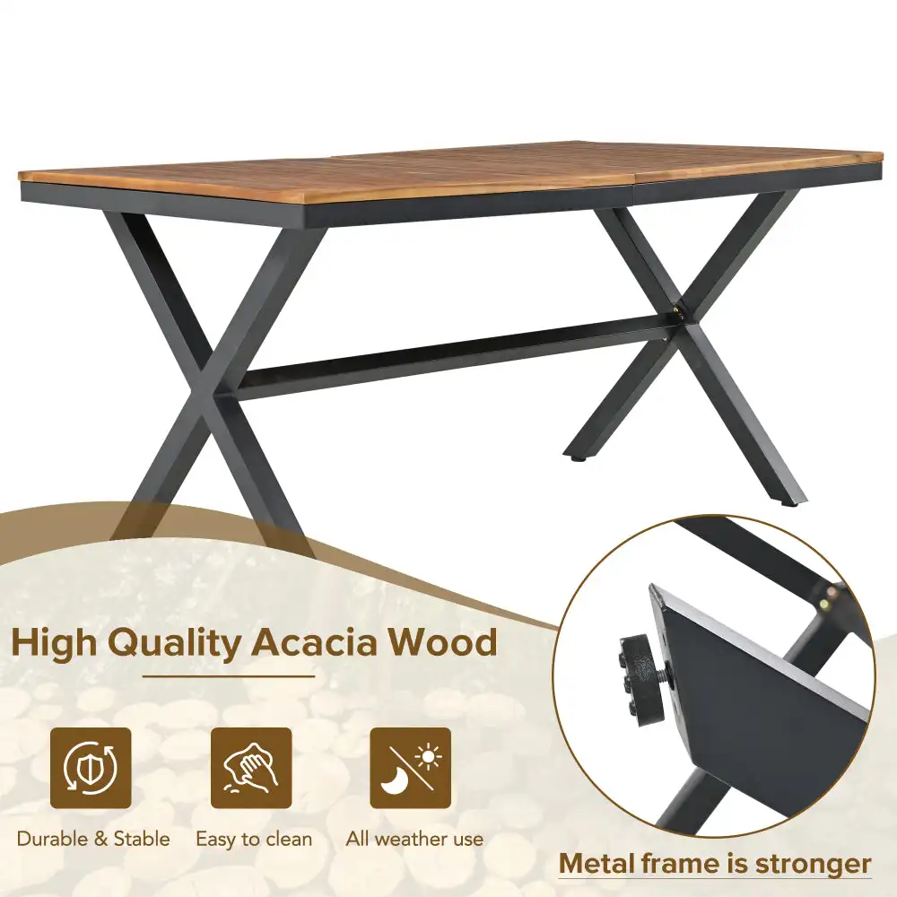 

GO 7 Pieces Patio Dining Set, All-Weather Outdoor Furniture Set with Dining Table and Chairs, Acacia Wood Tabletop, Metal Frame,