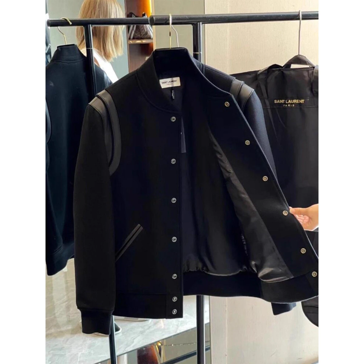 

Мужская осенняя куртка-бомбер из шерсти и кожи с пэчворком, приталенная, из полиэстера, с воротником-стойкой, верхняя одежда