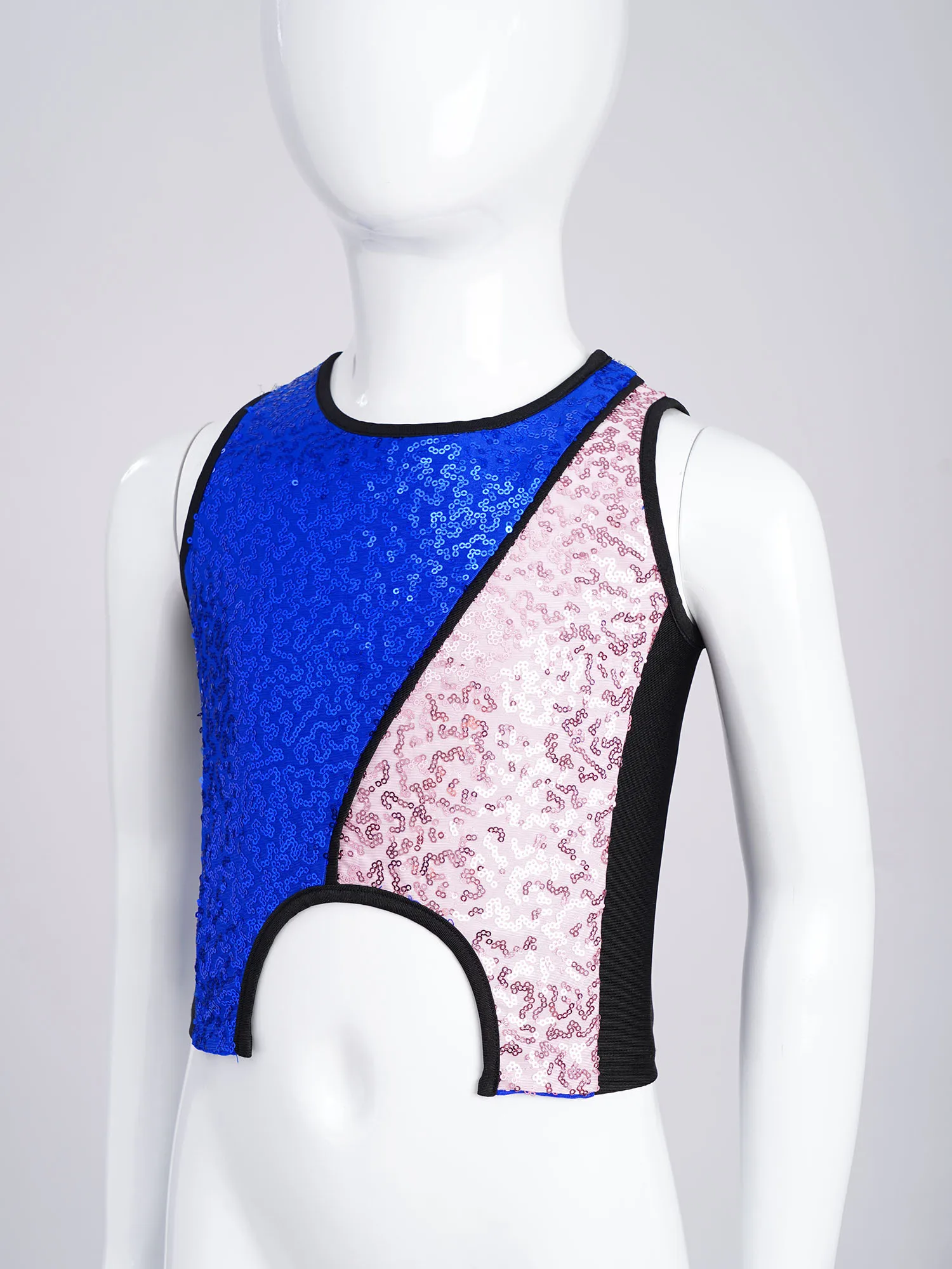 الجاز الهيب هوب الرقص القمم للأطفال الفتيات لامعة الترتر المحاصيل الأعلى اللون كتلة المرقعة تانك القمم سترة الهيب هوب الشارع أزياء رياضية #5