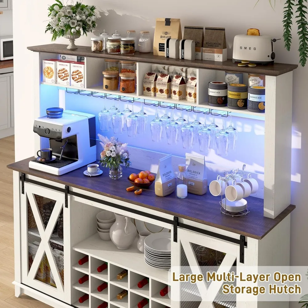 ตู้บาร์กาแฟสไตล์บ้านไร่พร้อมไฟ LED, ตู้เก็บไวน์ 4 ชั้น, บานเลื่อนบานเลื่อนบานเลื่อนบานเลื่อนบานเลื่อน
