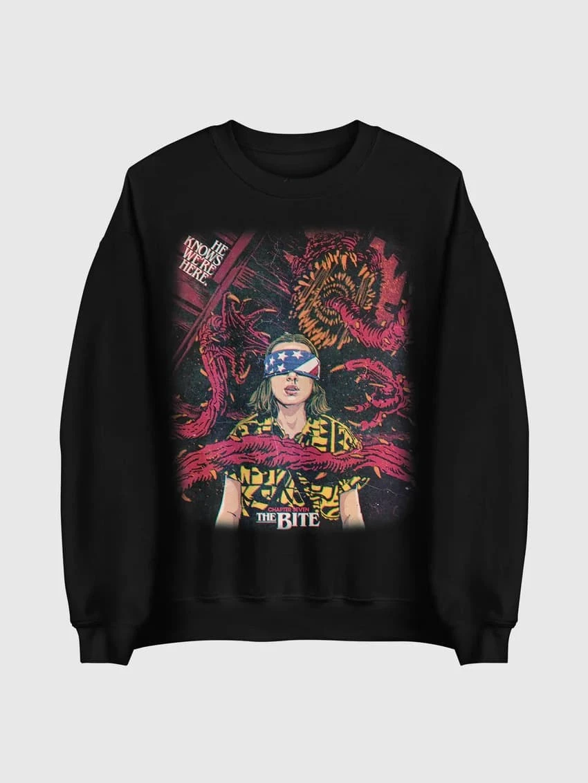 

Stranger Things Eleven Sweatshirt The Bite Chapter Seven Graphic Pullover Retro Horror TV Show Print Jumper Casual Streetwear