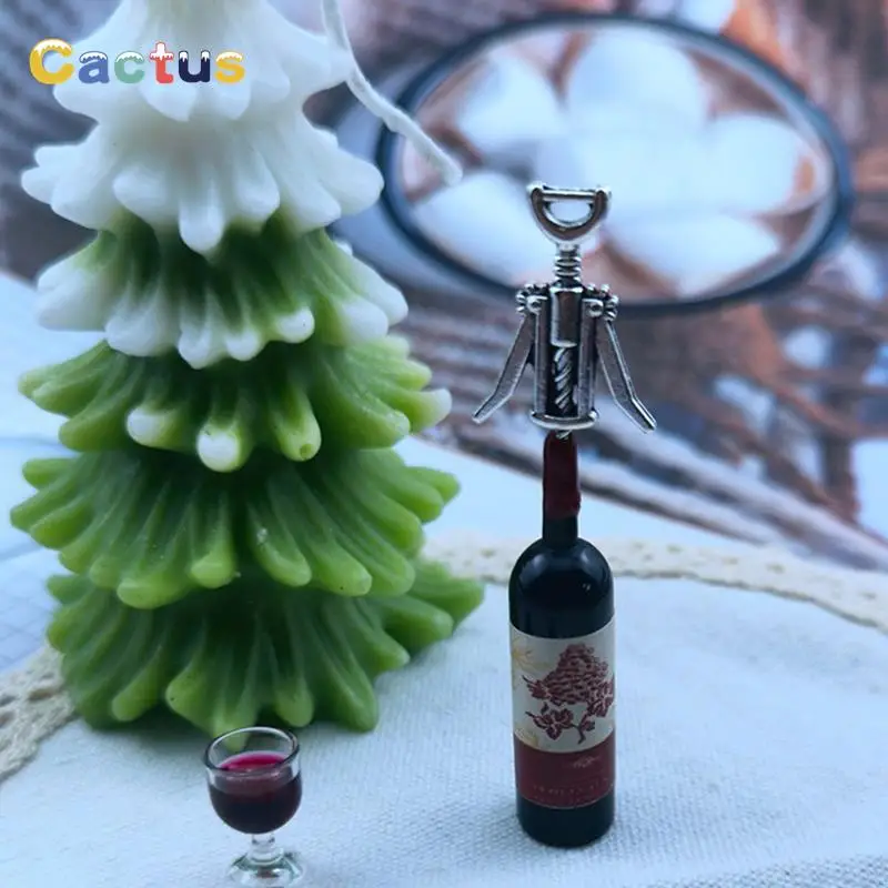 New Dolls Accessories 2pcs Metal Wine Drink Bottle Opener Corkscrew 1:12 Bottles Kitchen Bar Miniature Doll House Decoration