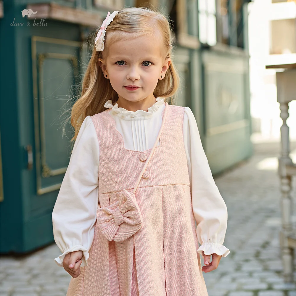Dave Bella Elegant Dress For Girl Spring Autumn Children Charm Princess Dresses Baby Fake Two-piece Dress Kids Clothes DB1260583