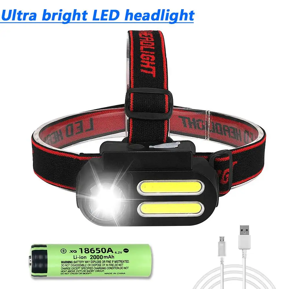 

Powerful COB LED Headlamp USB Rechargeable 4 Modes Lighting Head Flashlight With 18650 Built in Battery Camping Fishing Lantern