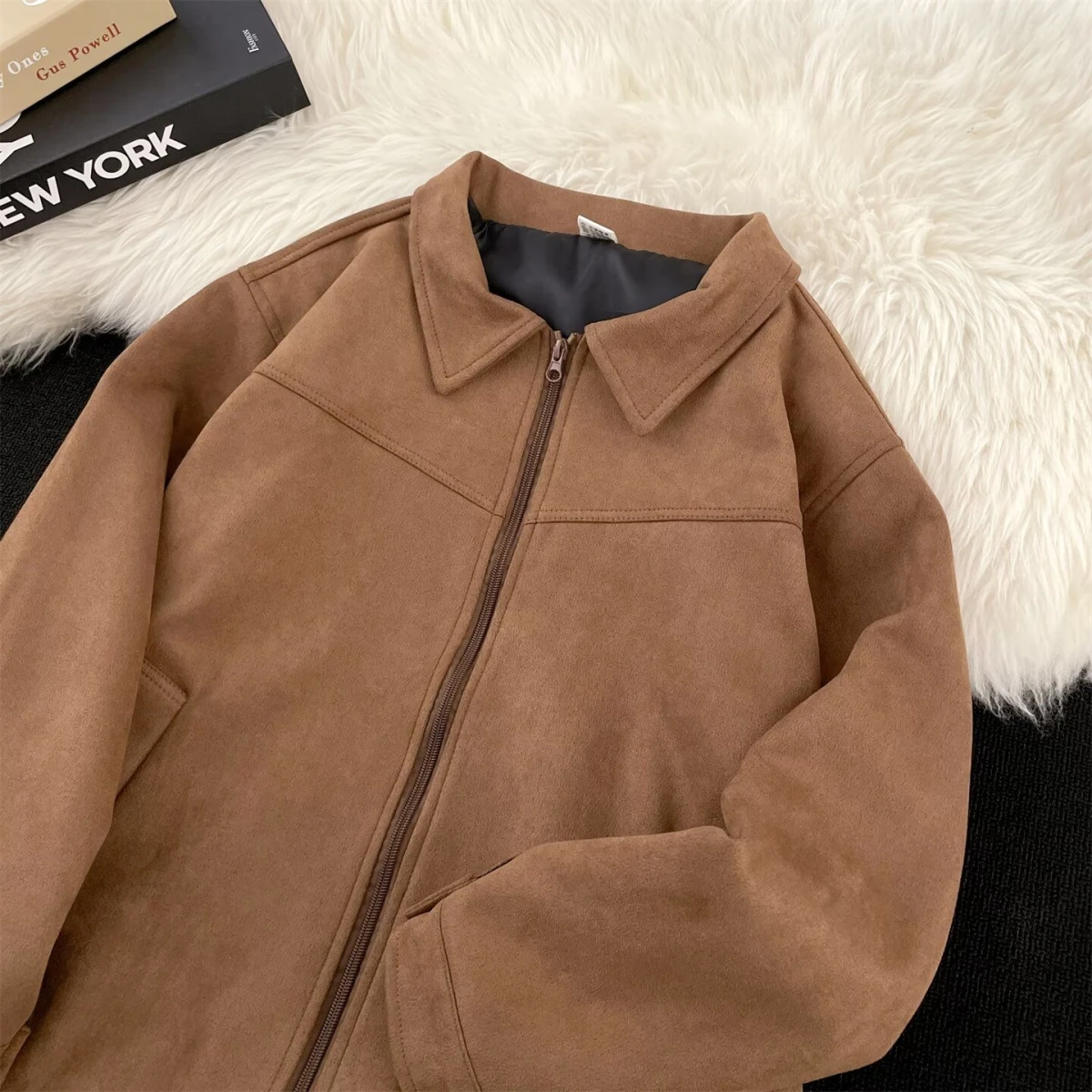 

Retro American Brown Leather Jaet Men's Spring Autumn ort Baseball Sle Suede Velvet Coat Cool Trendy Brand Youth