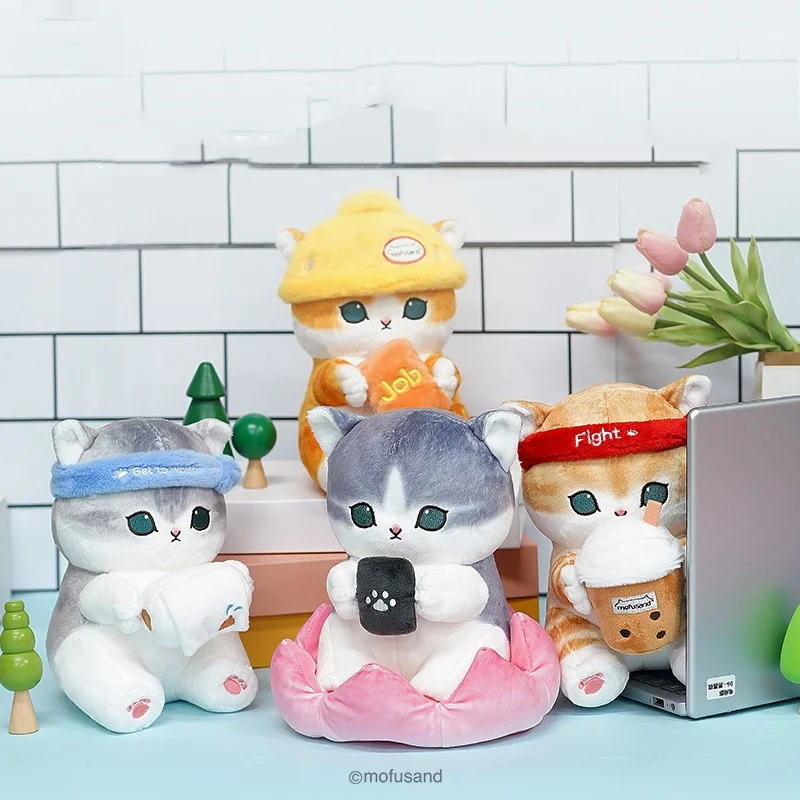 

21cm Cartoon Shark Cat Plush Toys Dolls Worker Series Cute Stuffed Cat Dolls Sofa Home Car Plush Decoration Dolls