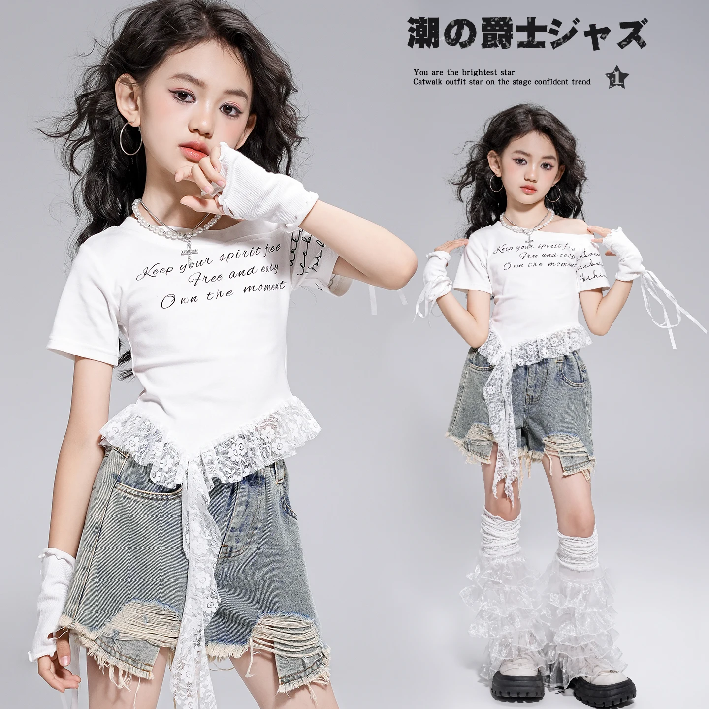 Mädchen Hip Hop Süße Crop Tops Denim Shorts Cargo Hosen Kind K-pop Streetwear Kind Jazz Mädchen Bühne Zeigen straße Dance Kleidung Set