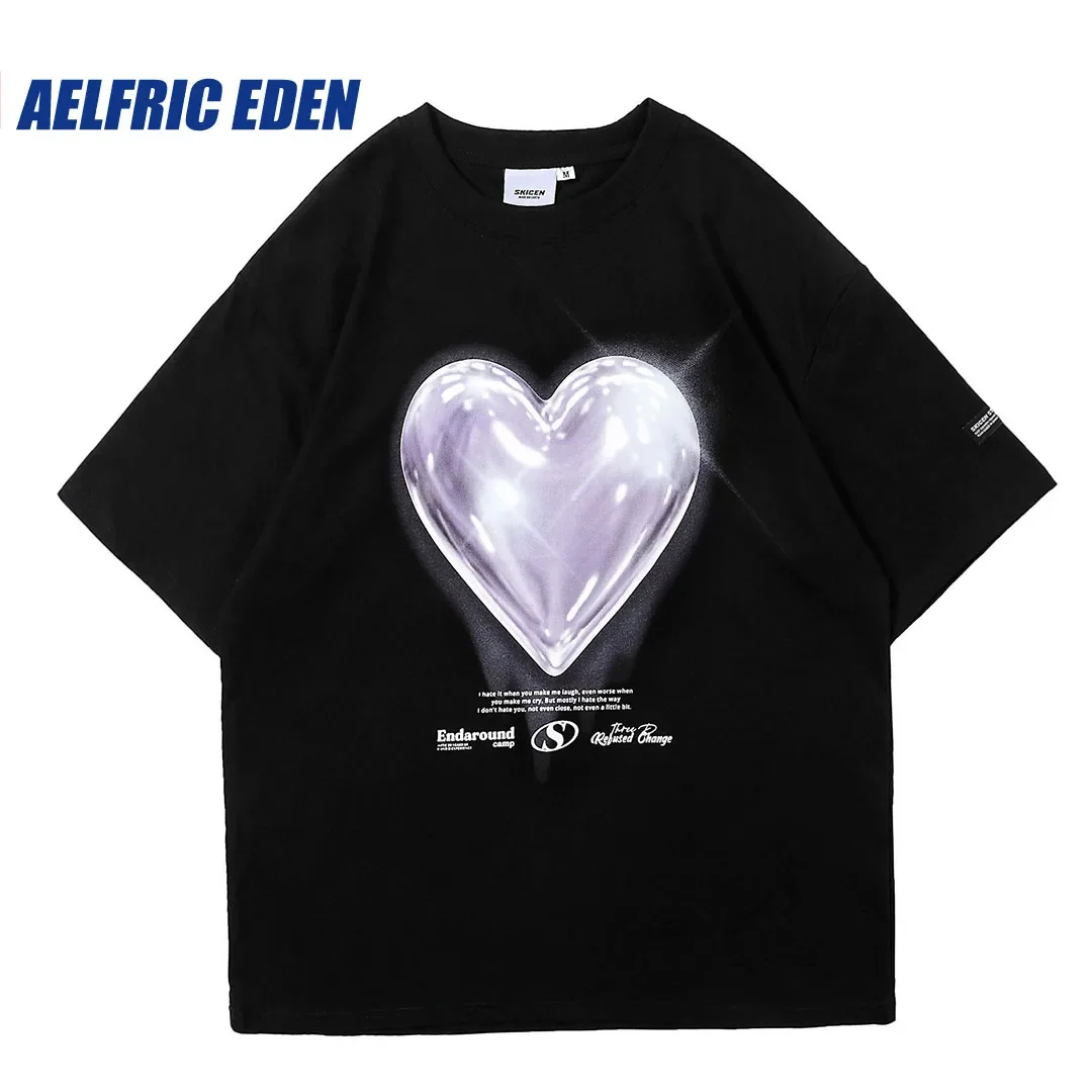 Aelfric Eden Love Balloon Graphic Tee Mens T-shirts Hip Hop Streetwear Hip Hop Harajuku LOVE Graphic Short SleeveCotton Tops