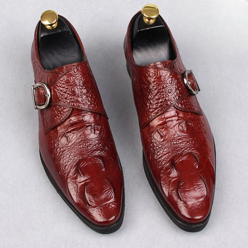 Elegant Man Dress Shoes Leather Men Loafers Sharp Point Men\'s Wedding Shoe Formal Horse Street Buckle Mens Genuine Good Quality