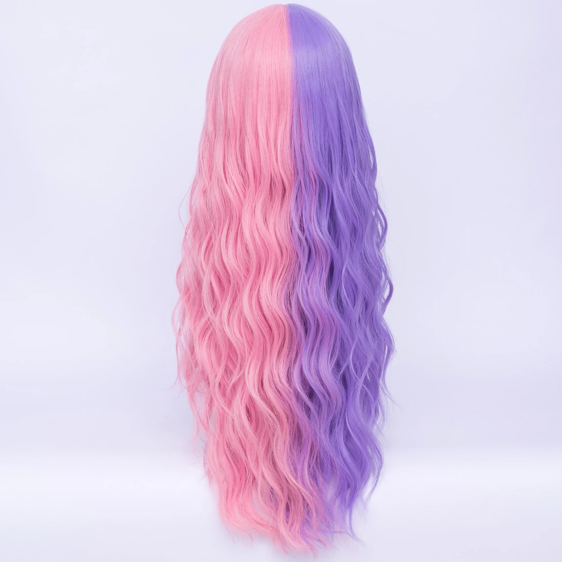 Purple Pink Synthetic Wavy Layered Wig with Bangs Fluffy Anime Game Cosplay Women Wig for Daily Party