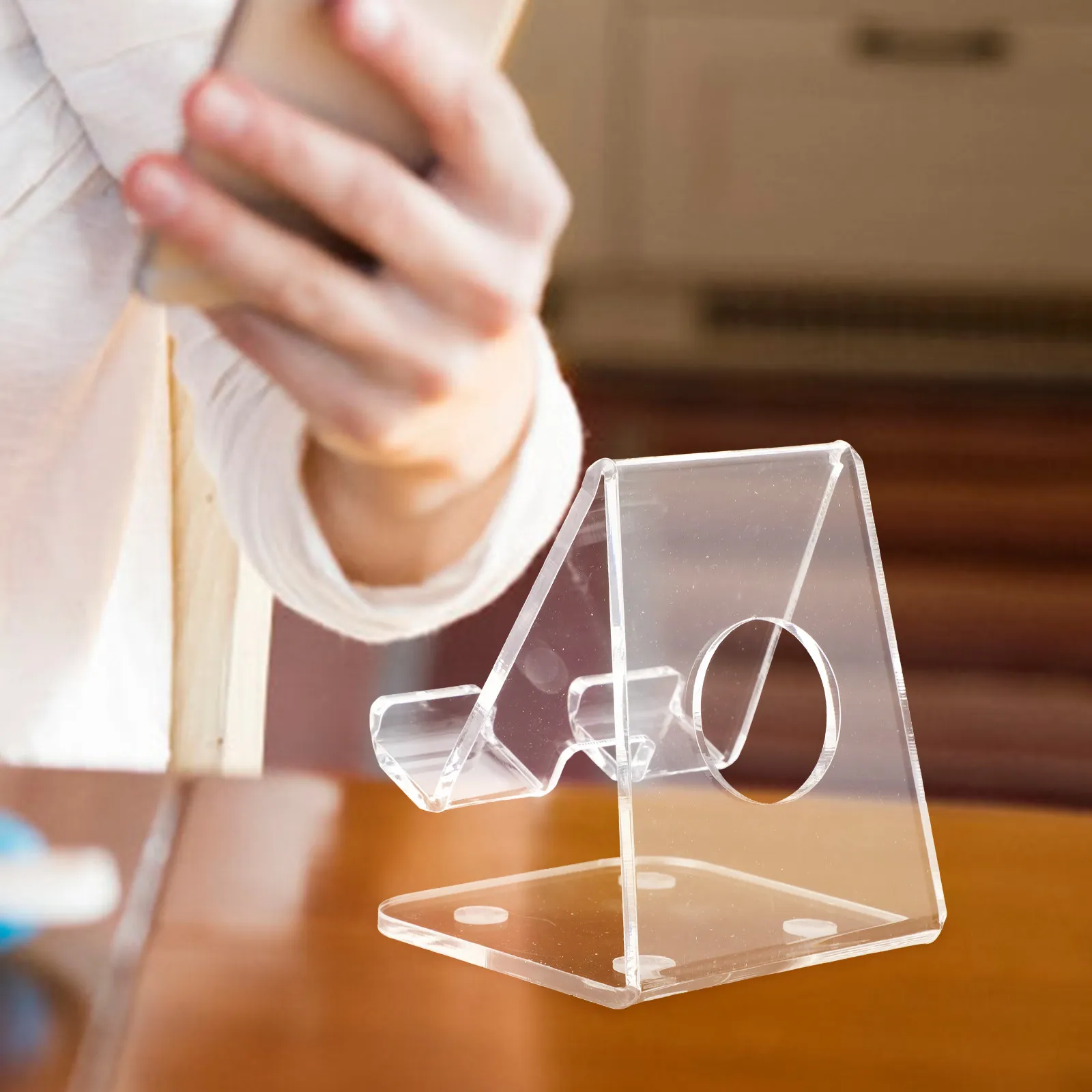 Transparent Acrylic Phone Display Holder Sturdy Desktop Stand for Smartphones Mobile Devices Wallets Tabletop Showcase Storage