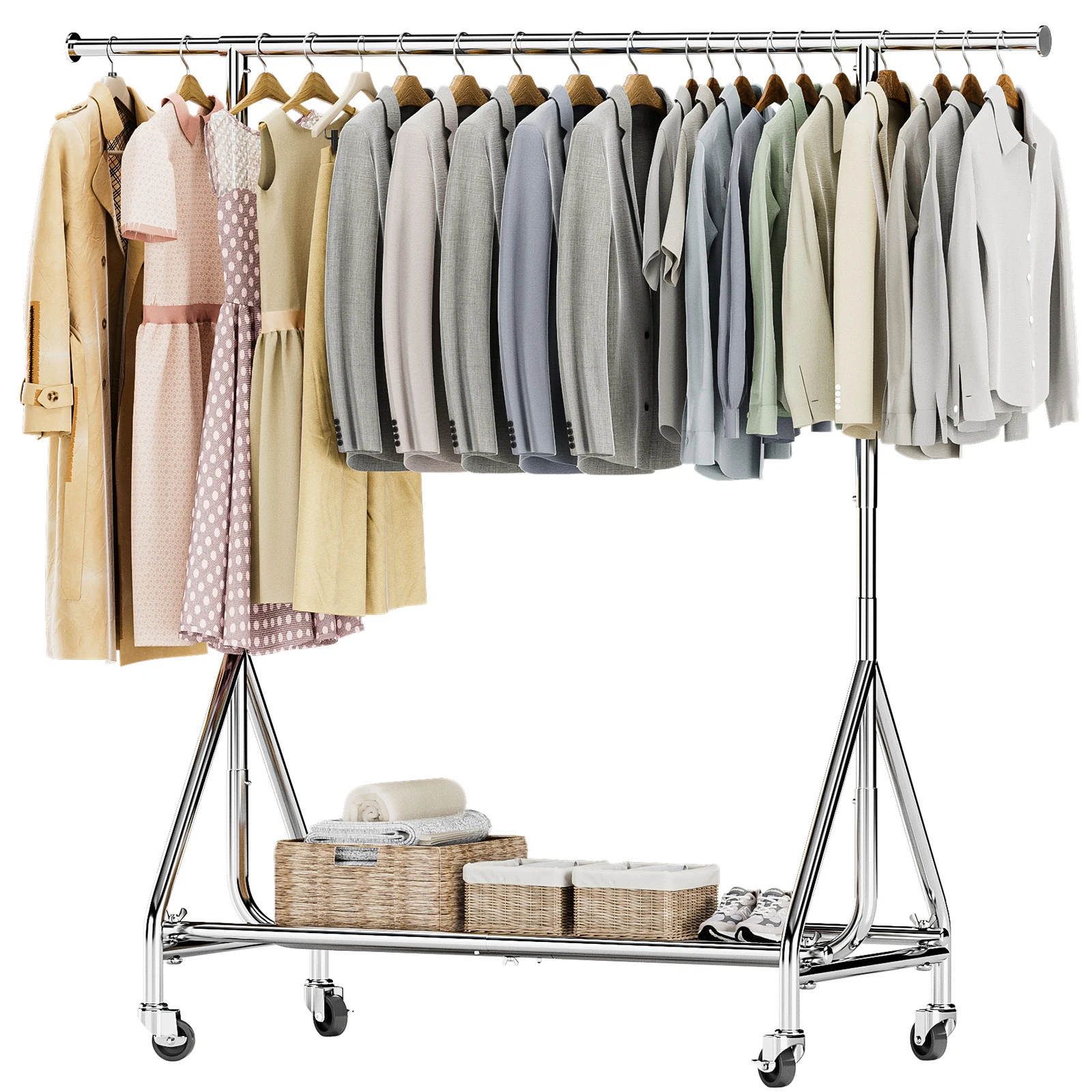 

Clothes Rack Heavy-Duty Clothes Rail Hanging Rack Garment Organizer Metal Frame with Wheels to 350 lbs Freestanding For Bedroom