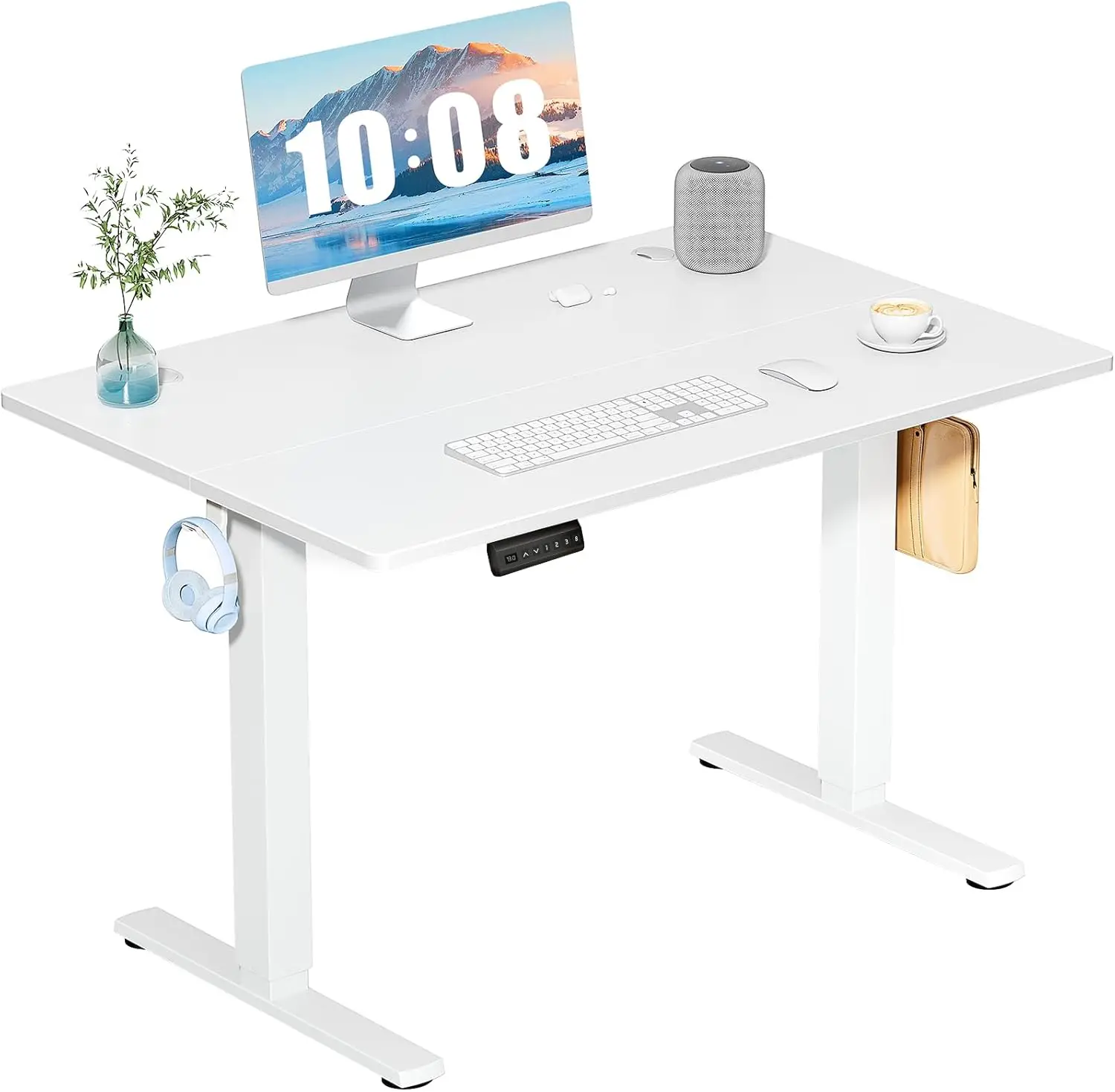 

40 Inch Electric Standing Desk Height Adjustable, Sit Stand Computer Workstation with Memory Presets for Home Office, White