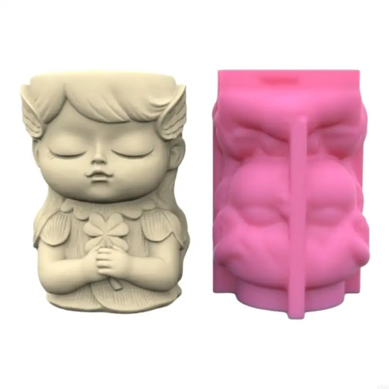 

U90E Succulent Planter Silicone Molds Elf Girl Flower Pots Epoxy Resin Mould for DIY Holder Pen Holder Vase Mold